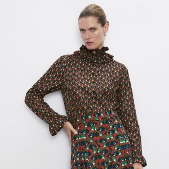 ZARA PRINTED PLEATED SKIRT AND BLOUSE SETSZ S - Picture 3 of 4